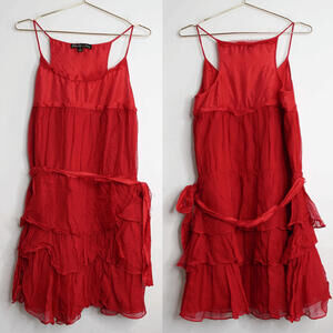 Elizabeth & James Red Silk Ruffle Tiered Sleeveless Tank Mini Formal Dress - M